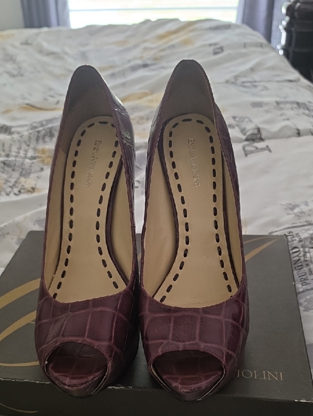 Enzo Angiolini Dark Purple Peep-Toe Pumps